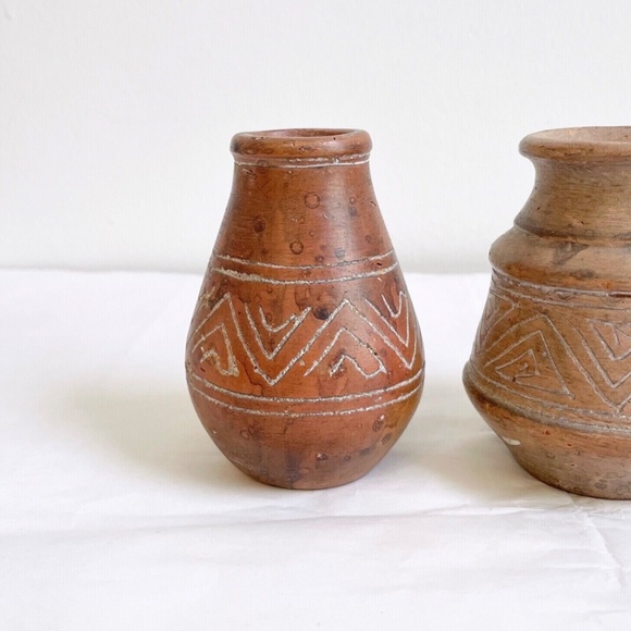 Set/Lot of 3 Pieces Vintage Miniature Clay Ceramic Vases 4in. Tall Art Souza EUC - Picture 3 of 12